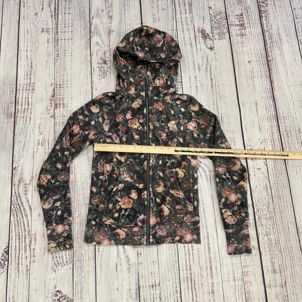 Lululemon Scuba Floral Flock Full Zip Hoodie Size 6 Black - Picture 9 of 11